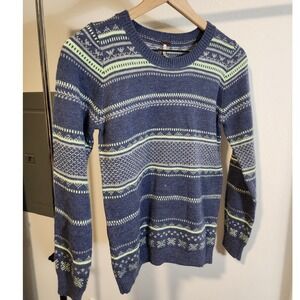 Poof Fair Isle Sweater Blue Neon Geometric Knit Crew Neck Pullover Women's M